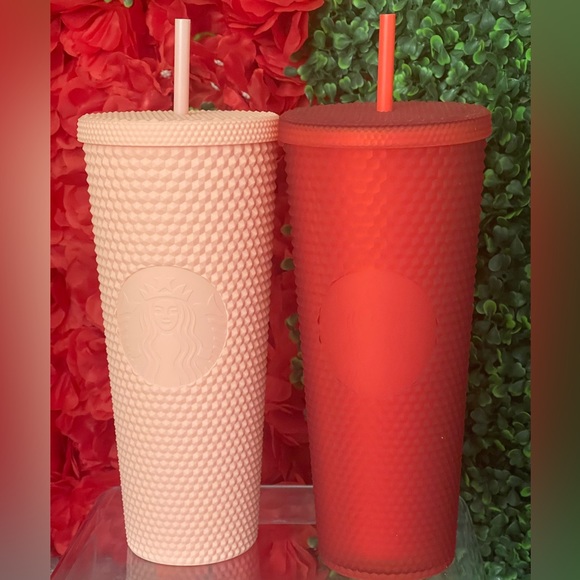 ❣️💗NWT SET Starbucks Matte Pink & Red Studded Venti Tumblers & 2 Extra straws - Picture 9 of 10